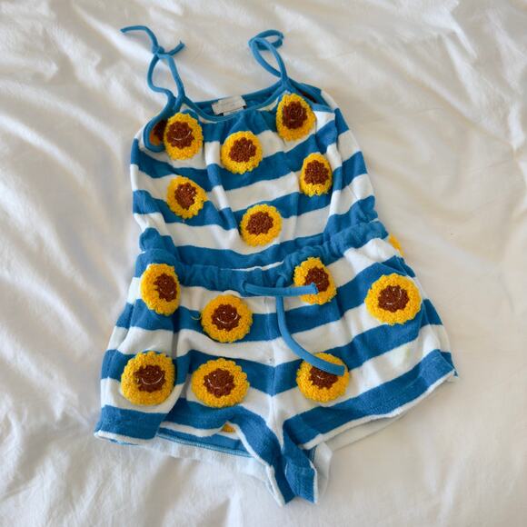 Stella McCartney Other - Stella McCartney Kids Girls Romper Size 8 Terry Cloth Yellow Sunflower Blue